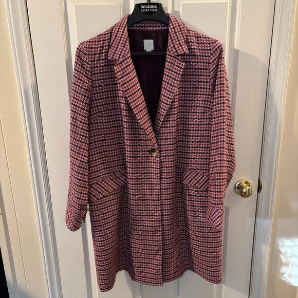 J.Jill Women's Pink/Purple Houndstooth Jacquard Knit Jacket Blazer ~ Large ~ EUC - Picture 1 of 7